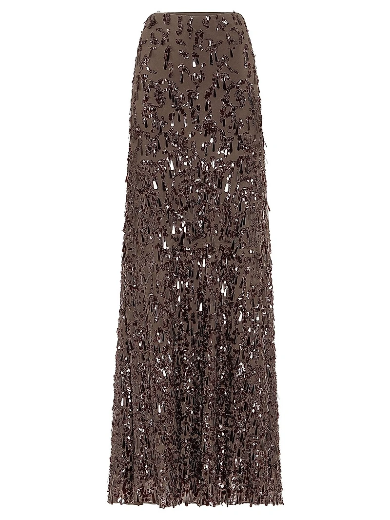 Crispy Silk Long Mermaid Skirt with Swing Drops Embroidery