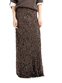 Crispy Silk Long Mermaid Skirt with Swing Drops Embroidery