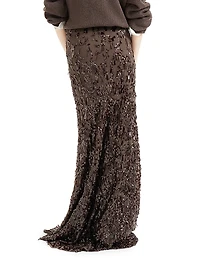 Crispy Silk Long Mermaid Skirt with Swing Drops Embroidery