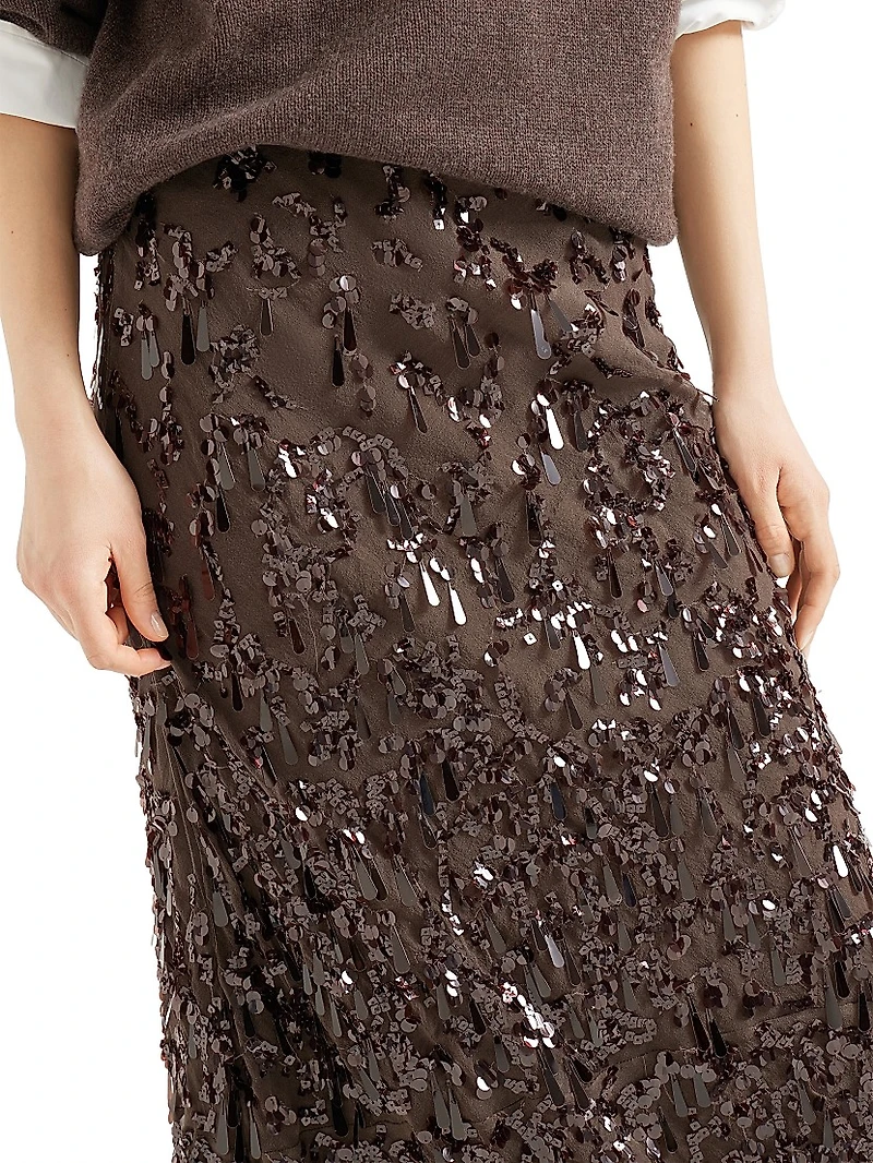 Crispy Silk Long Mermaid Skirt with Swing Drops Embroidery