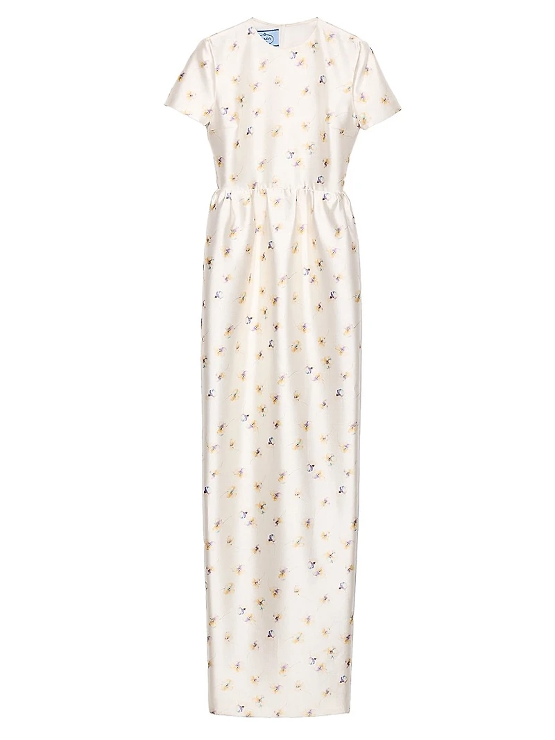 Long Floral Print Silk and Wool Dress