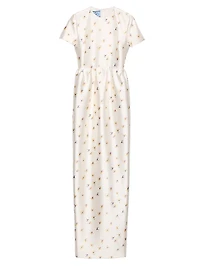 Long Floral Print Silk and Wool Dress