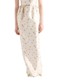 Long Floral Print Silk and Wool Dress