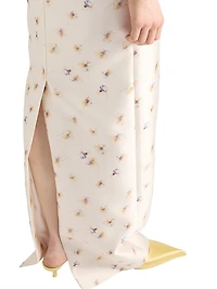 Long Floral Print Silk and Wool Dress