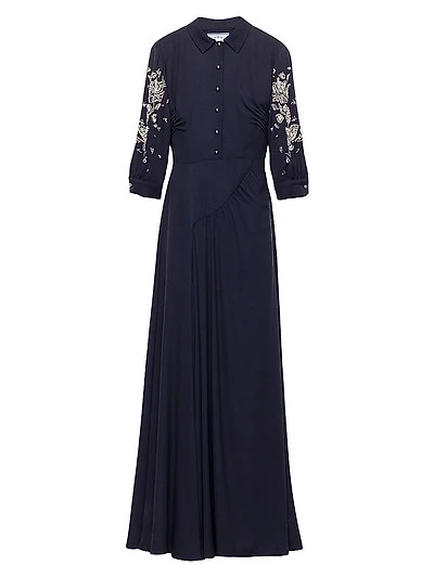 Long Embroidered Sablé Dress