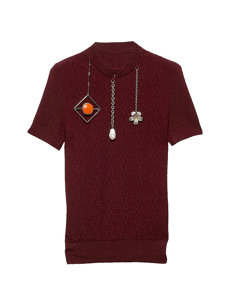 Short-Sleeved Wool Sweater with Pendants