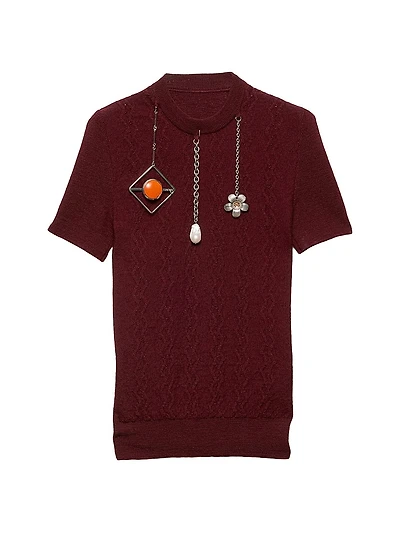 Short-Sleeved Wool Sweater with Pendants