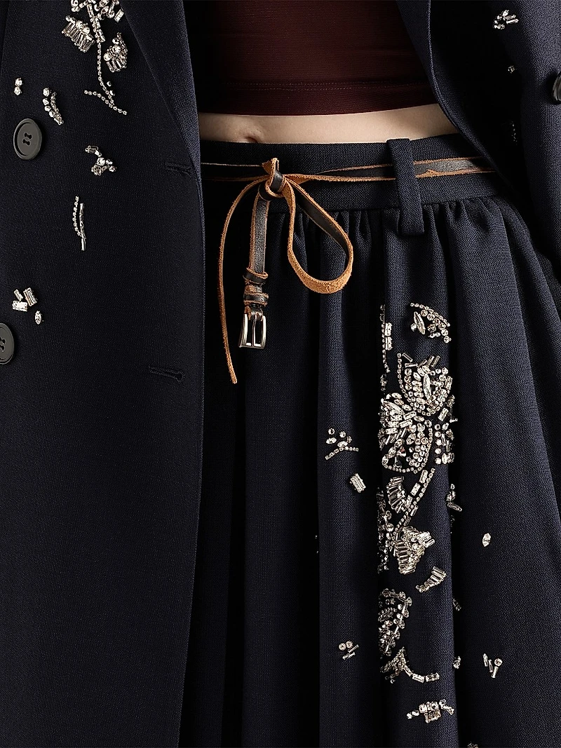 Embroidered Rush Stitch Midi Skirt