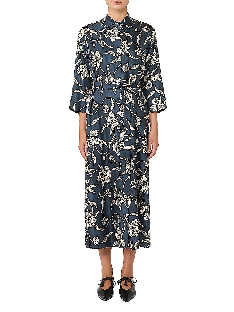 Patterned Twill Kaftan Dress