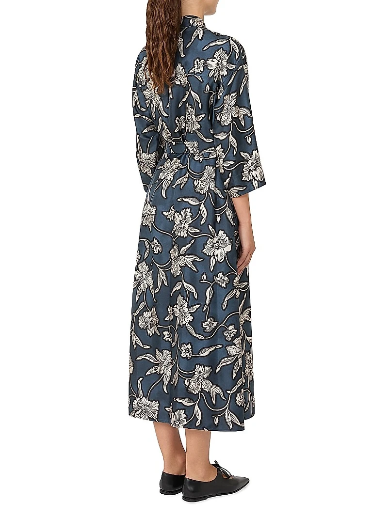 Patterned Twill Kaftan Dress