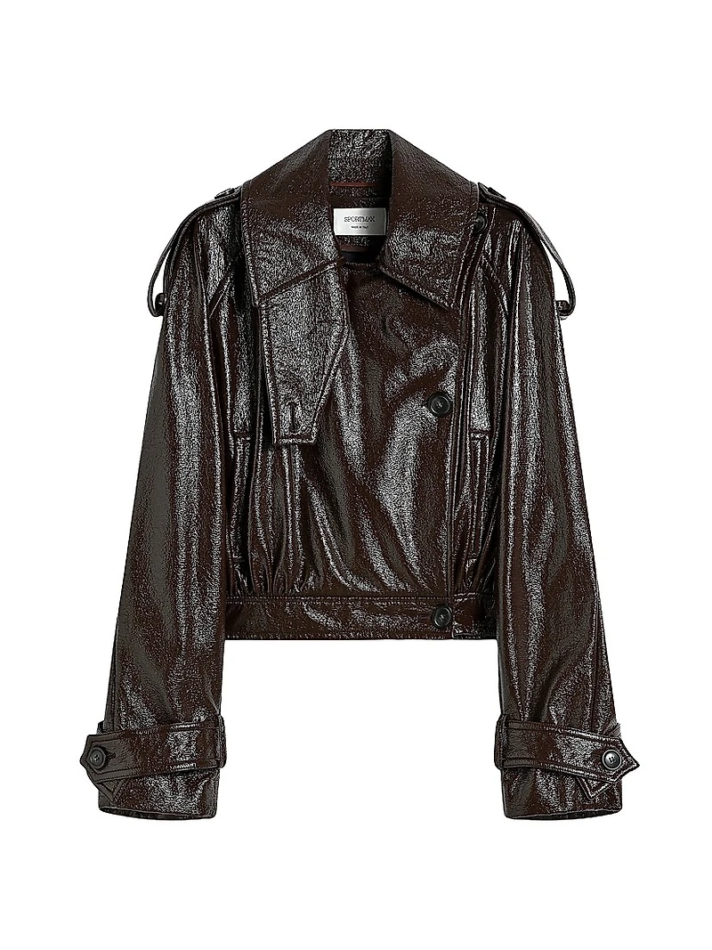 Short Trench Coat with Patent Leather Effect Runway