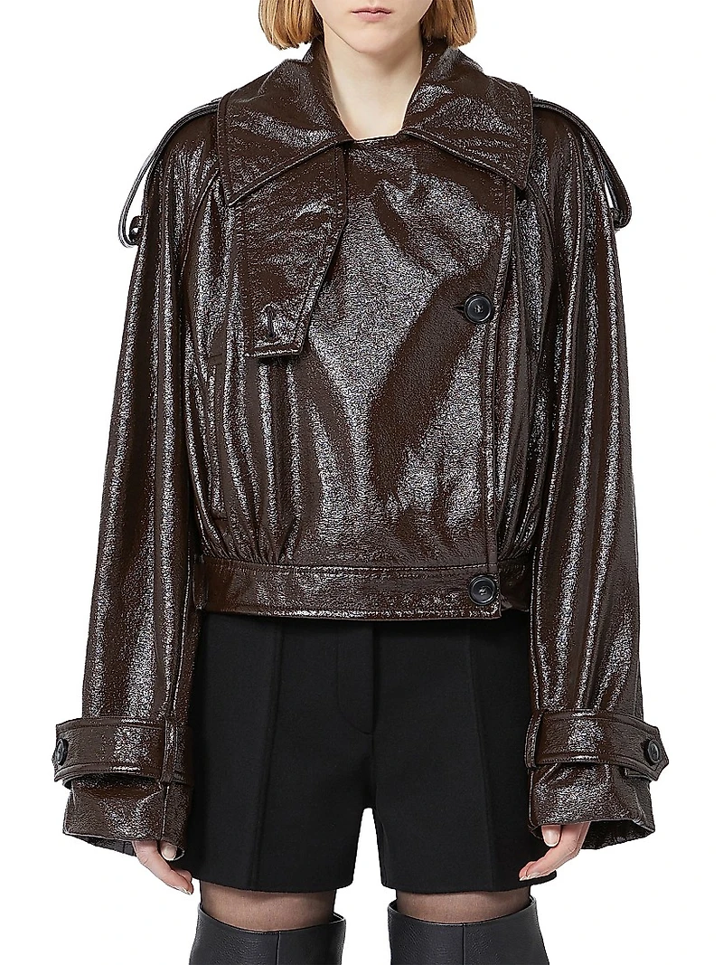 Short Trench Coat with Patent Leather Effect Runway