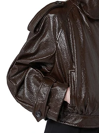 Short Trench Coat with Patent Leather Effect Runway