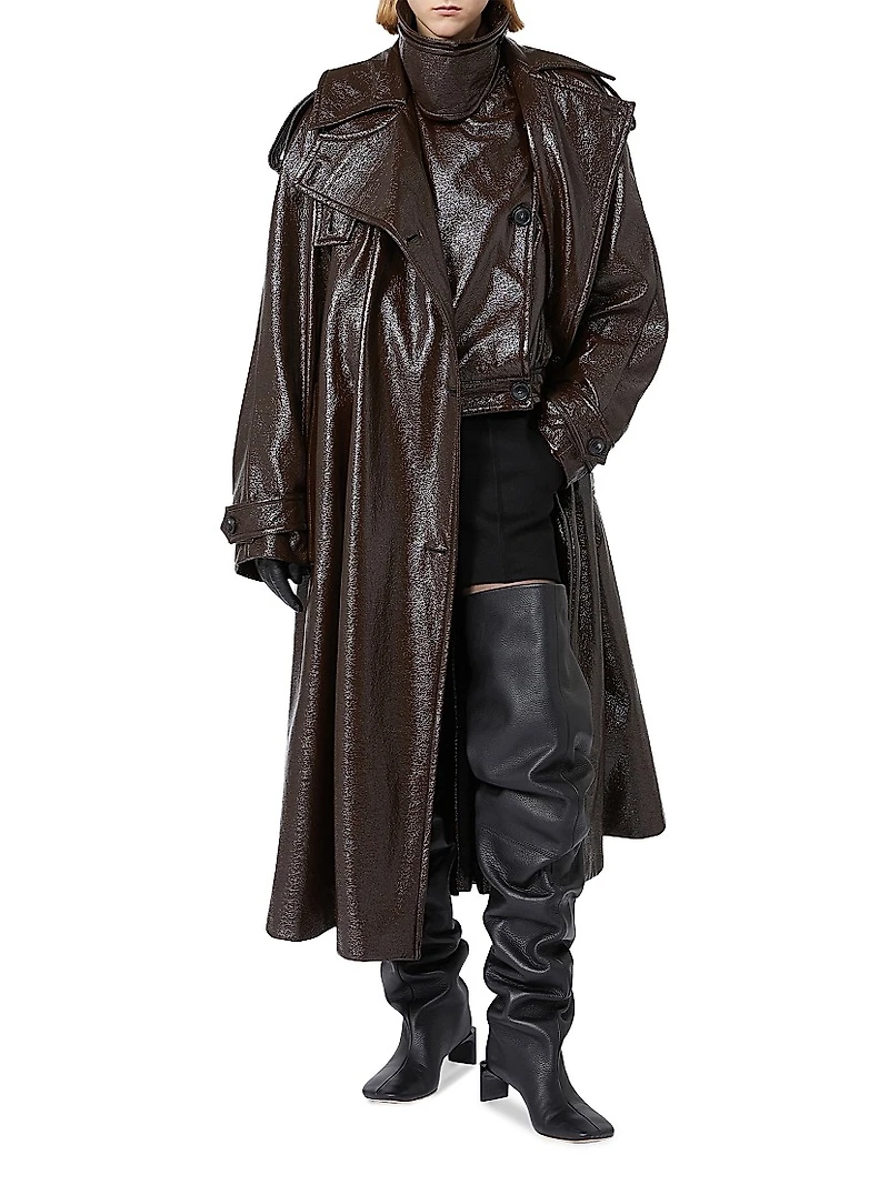 Short Trench Coat with Patent Leather Effect Runway