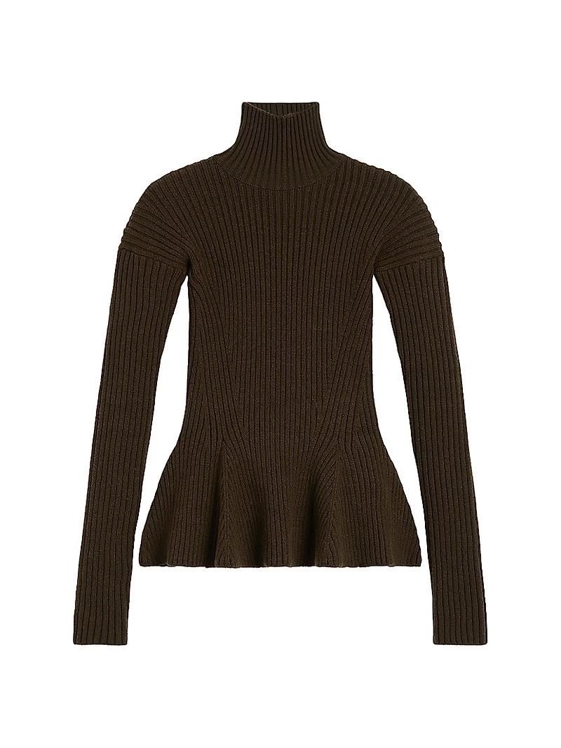 Wool and Cashmere Peplum Turtleneck Sweater