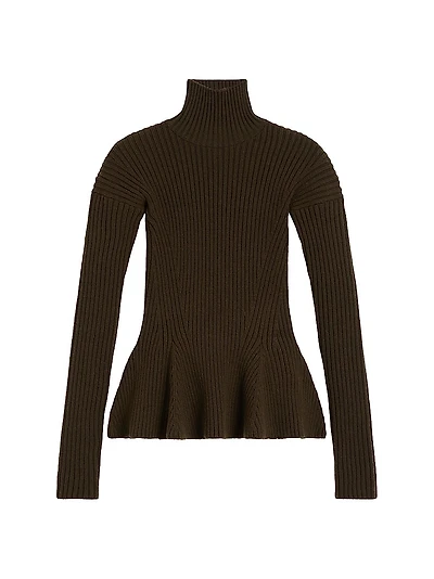 Wool and Cashmere Peplum Turtleneck Sweater