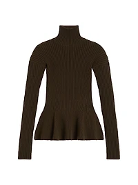 Wool and Cashmere Peplum Turtleneck Sweater