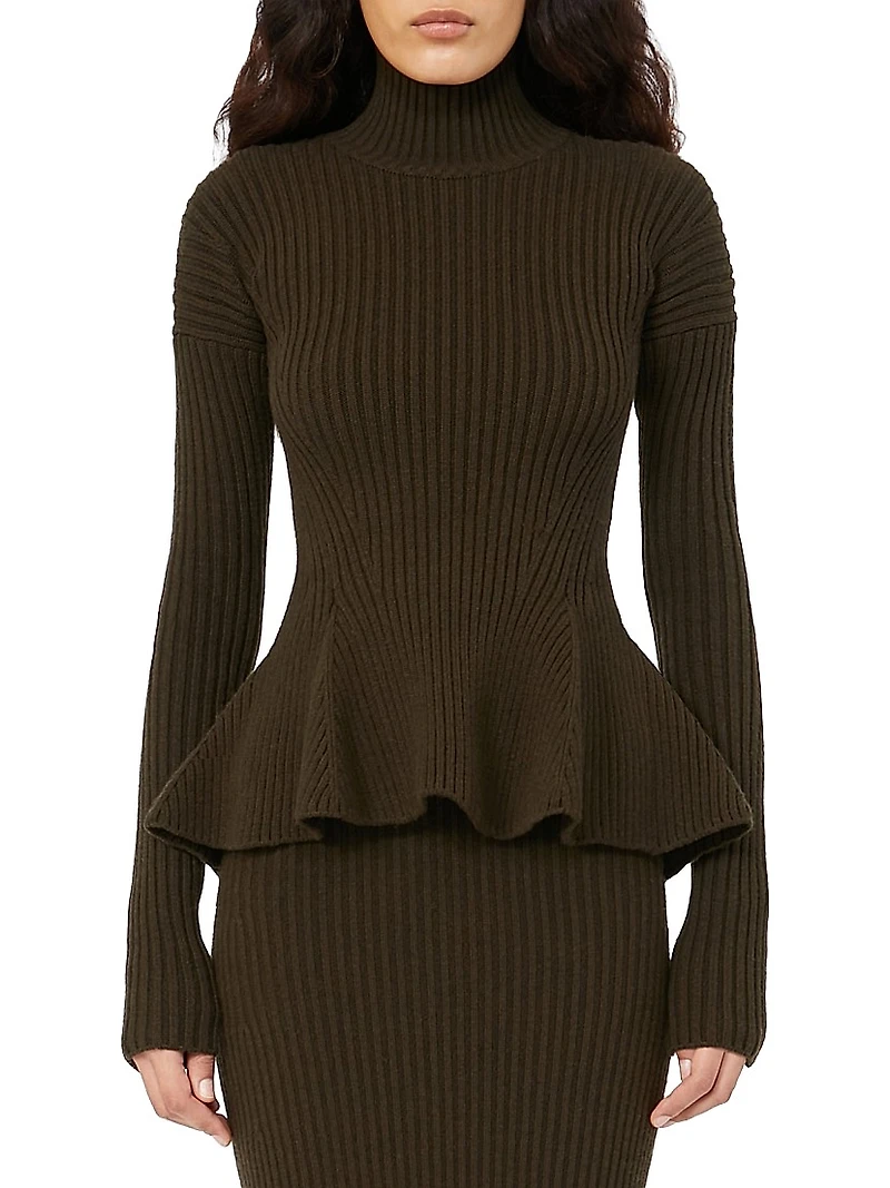 Wool and Cashmere Peplum Turtleneck Sweater