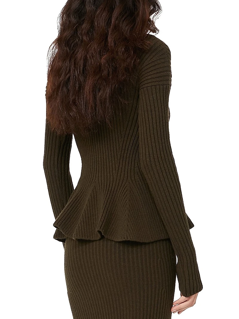 Wool and Cashmere Peplum Turtleneck Sweater