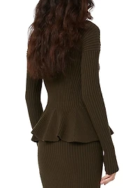 Wool and Cashmere Peplum Turtleneck Sweater