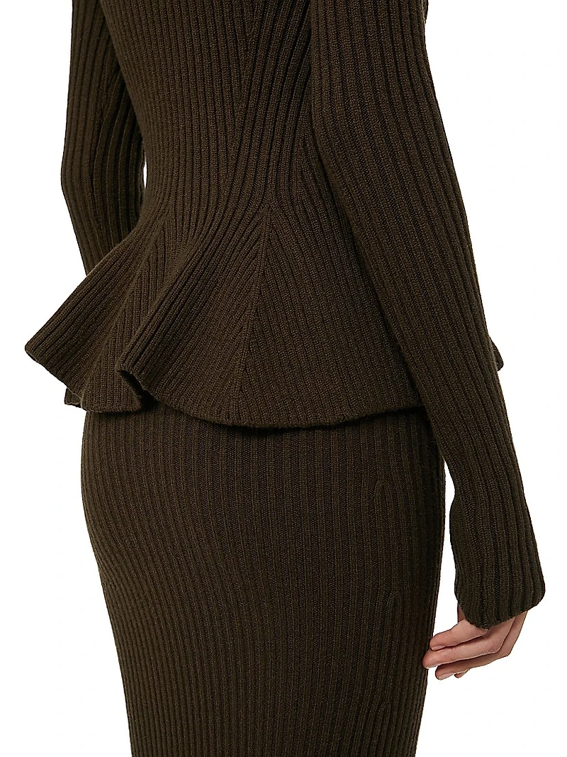 Wool and Cashmere Peplum Turtleneck Sweater