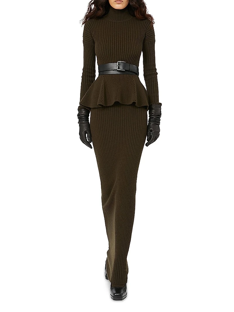 Wool and Cashmere Peplum Turtleneck Sweater