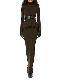 Wool and Cashmere Peplum Turtleneck Sweater