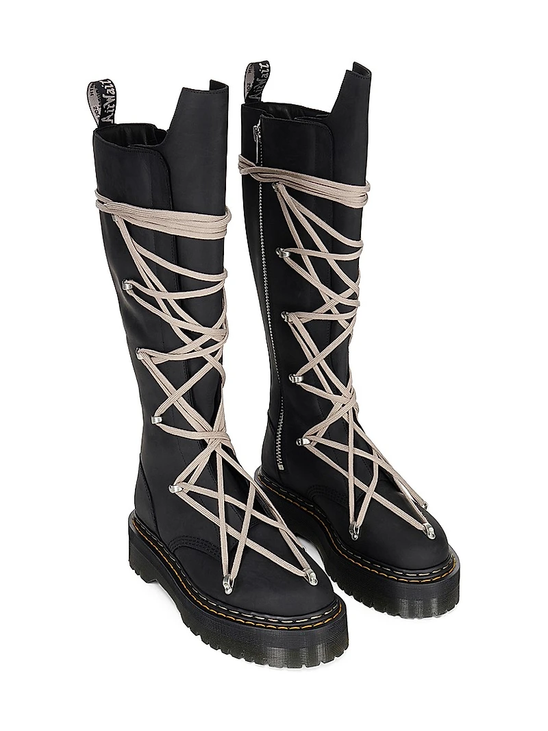 Dr. Martens x Rick Owens 1B60 Quad-Sole Pentalace Leather Knee-High Boots