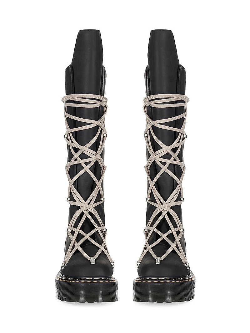 Dr. Martens x Rick Owens 1B60 Quad-Sole Pentalace Leather Knee-High Boots