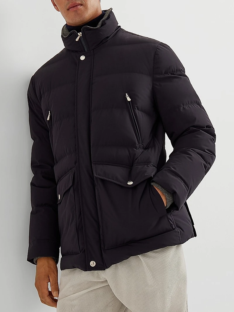 Bonded Taffeta Down Jacket with Detachable Hood