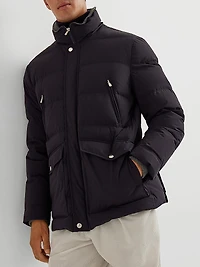 Bonded Taffeta Down Jacket with Detachable Hood