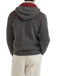 Suede and Cashmere Knit Hooded Bomber Jacket