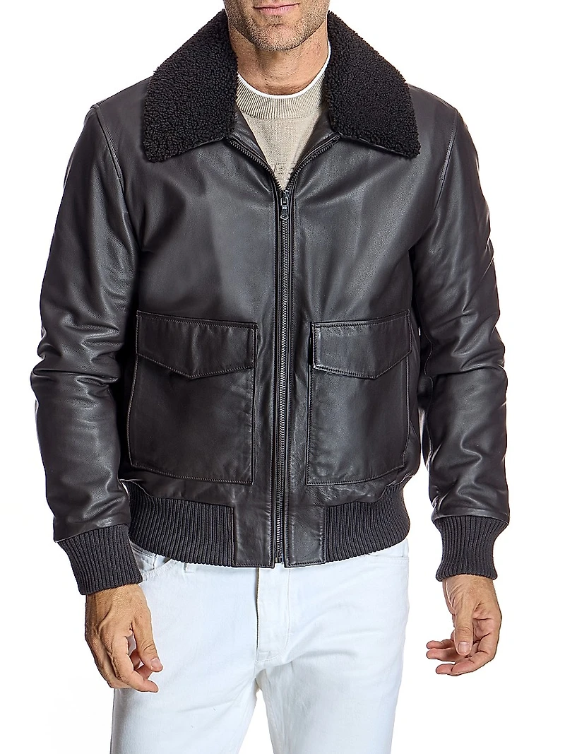 Leather Aviator Bomber Jacket