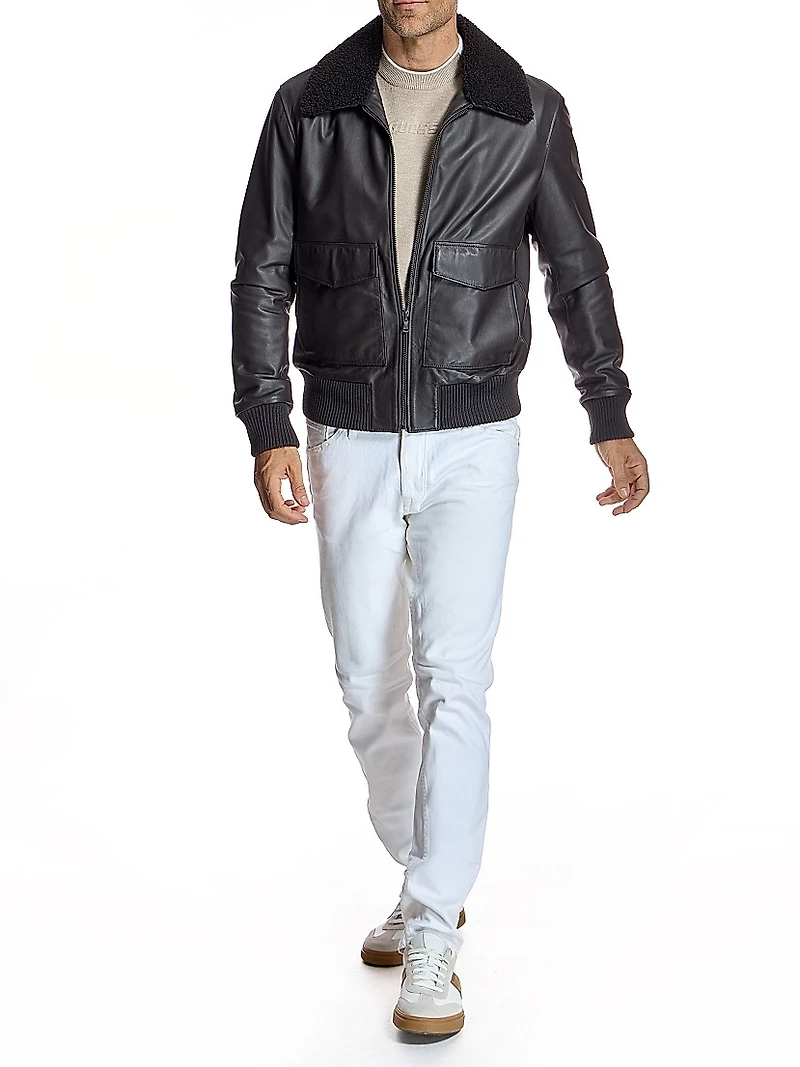 Leather Aviator Bomber Jacket