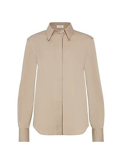 Stretch Cotton Poplin Shirt with Shiny Trim