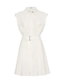 Techno Cotton Texture Twill Belted Mini Shirt Dress with Monili