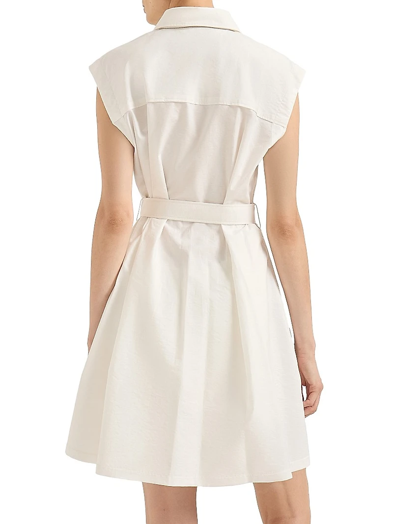 Techno Cotton Texture Twill Belted Mini Shirt Dress with Monili