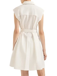 Techno Cotton Texture Twill Belted Mini Shirt Dress with Monili