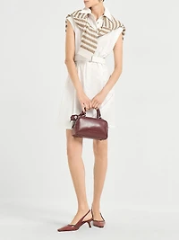 Techno Cotton Texture Twill Belted Mini Shirt Dress with Monili