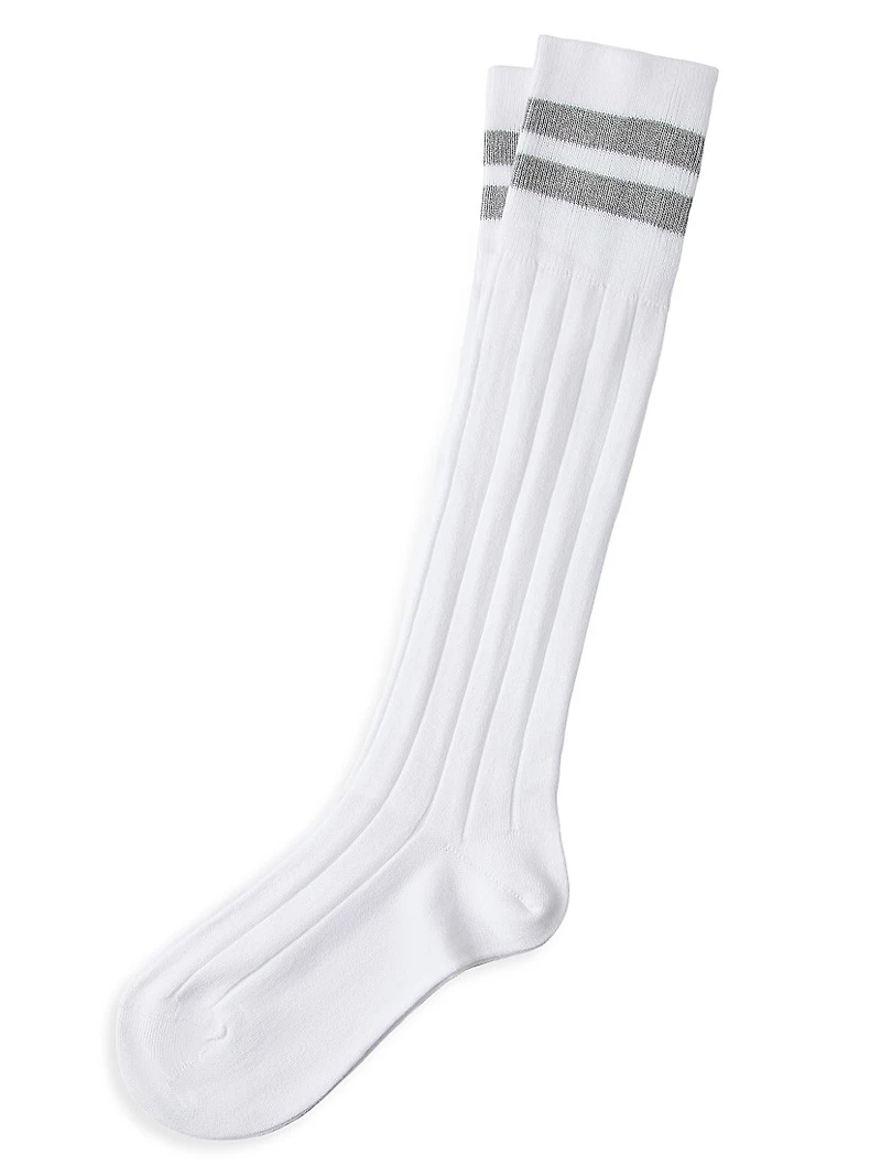 Cotton Rib Knit Socks with Stripes