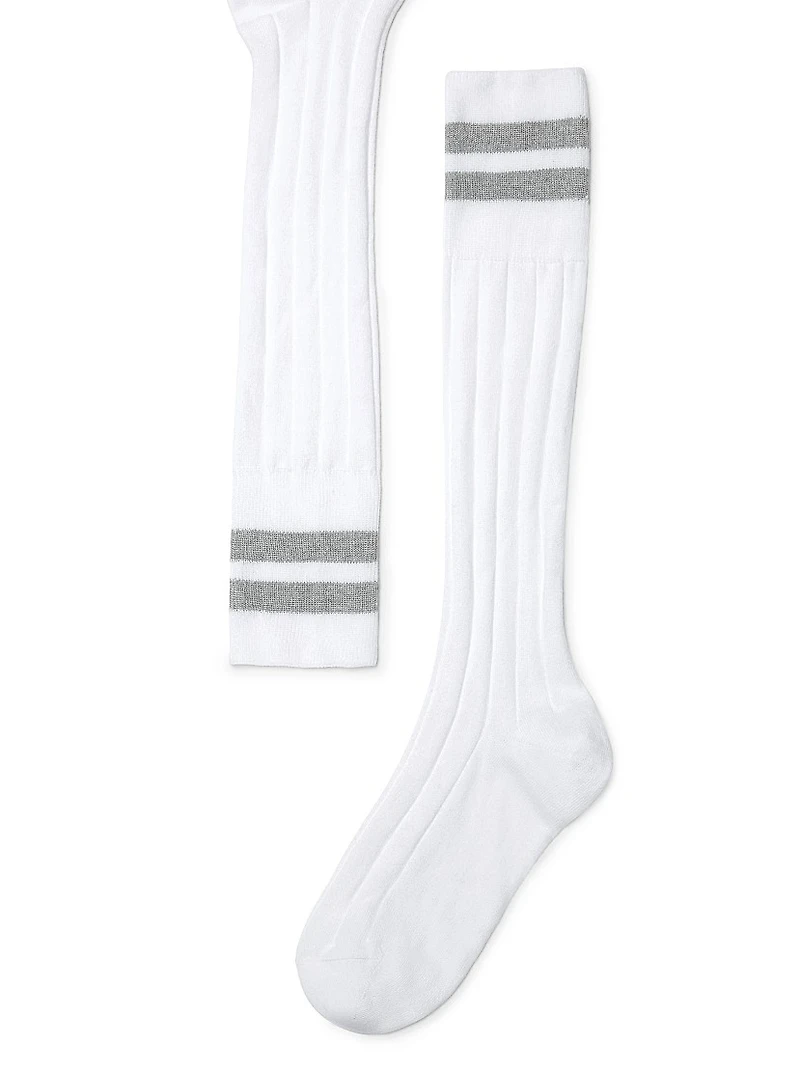 Cotton Rib Knit Socks with Stripes