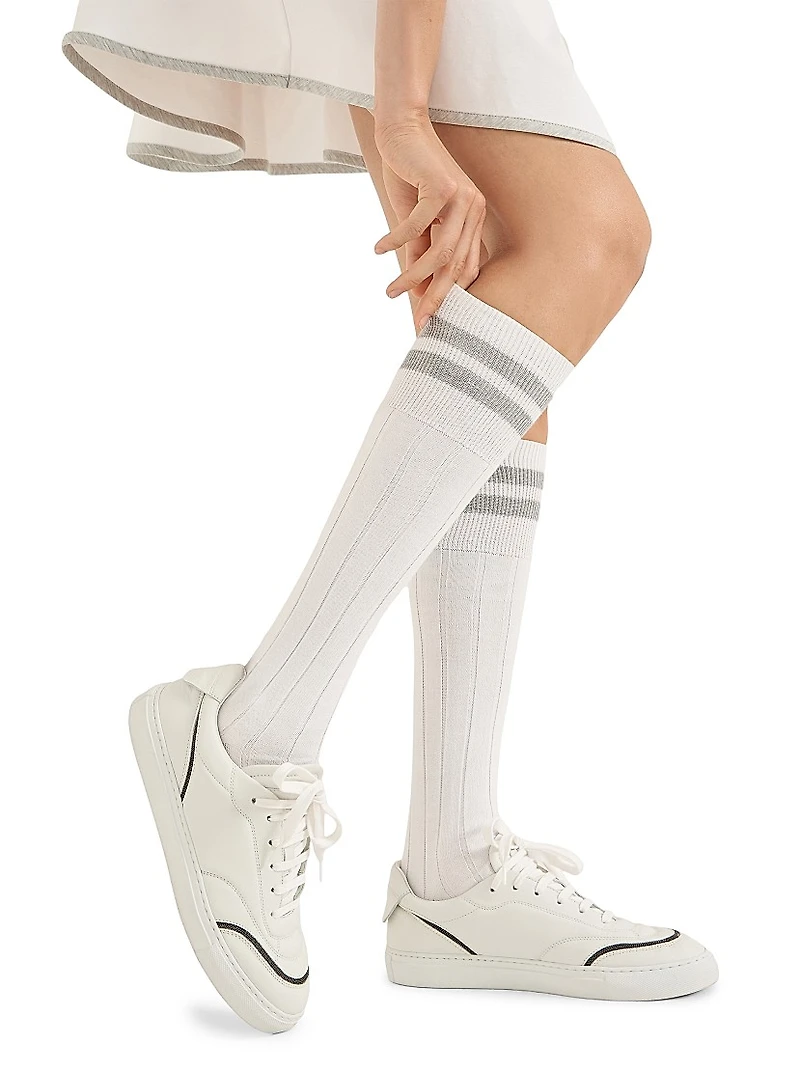 Cotton Rib Knit Socks with Stripes