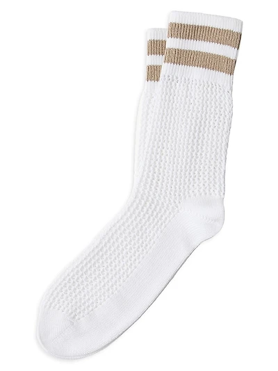 Cotton Waffle Stitch Knit Socks with Stripes