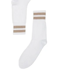 Cotton Waffle Stitch Knit Socks with Stripes