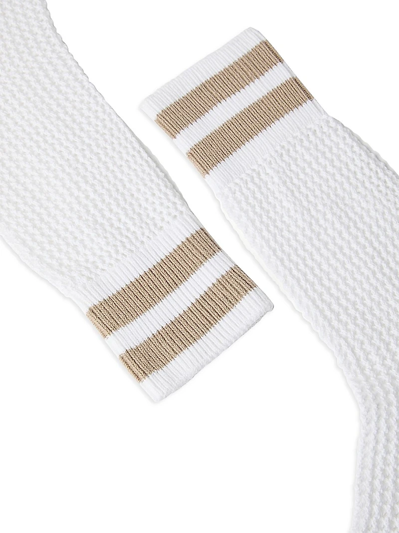 Cotton Waffle Stitch Knit Socks with Stripes