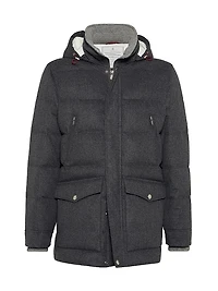 Bonded Wool Flannel Down Jacket with Detachable Hood