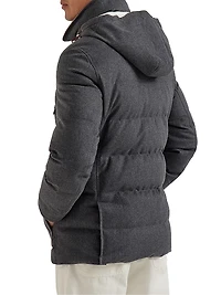 Bonded Wool Flannel Down Jacket with Detachable Hood