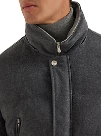 Bonded Wool Flannel Down Jacket with Detachable Hood