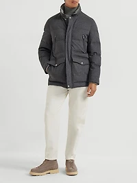 Bonded Wool Flannel Down Jacket with Detachable Hood