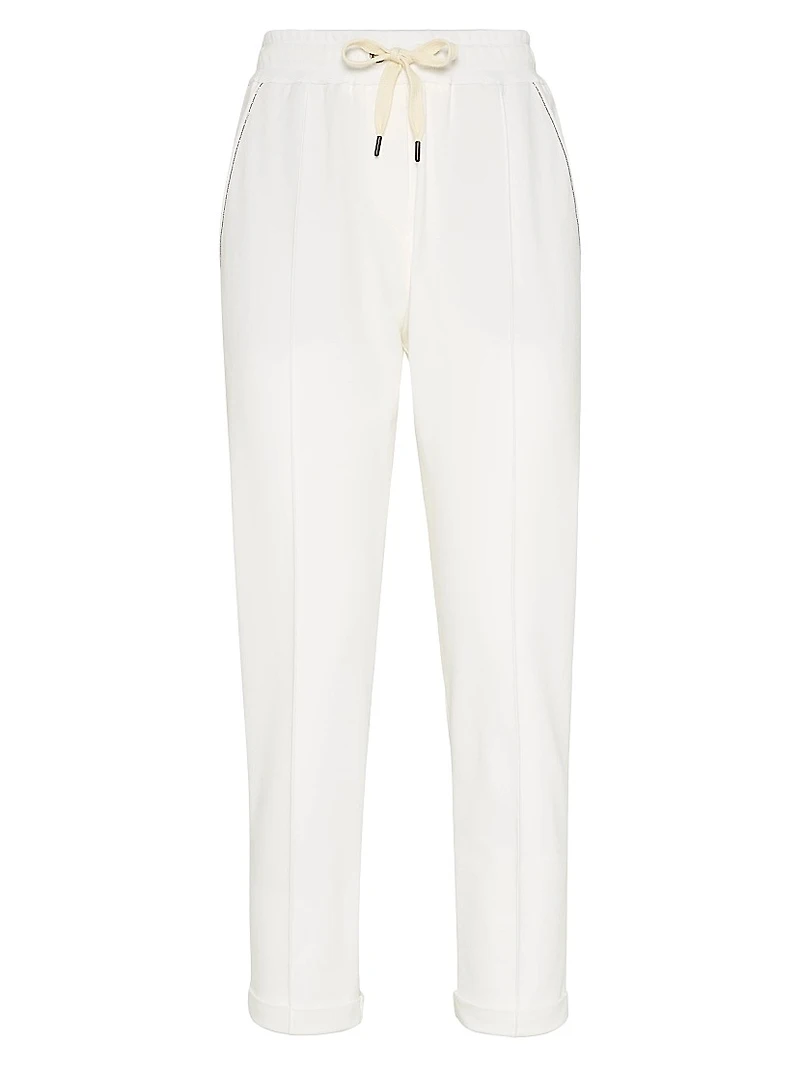 Stretch Cotton Lightweight French Terry Track Trousers with Monili